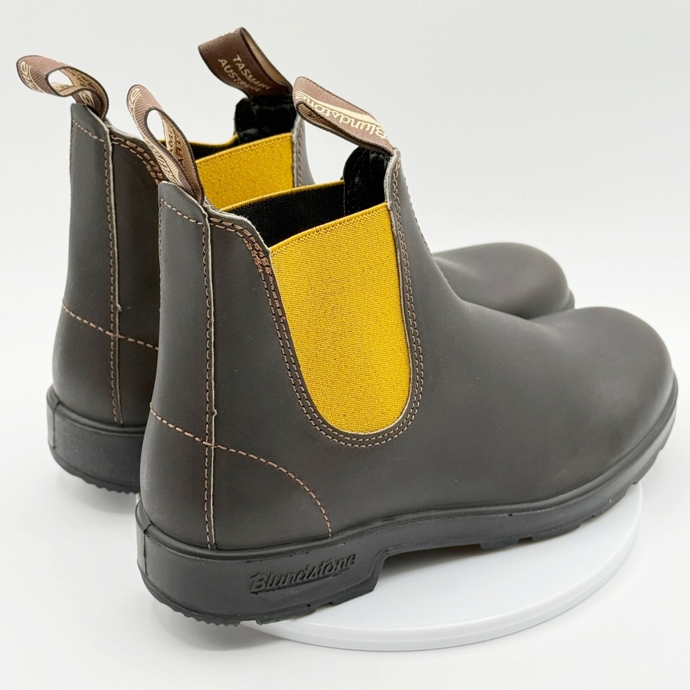 Blundstone Brown Chelsea Ankle Boots with Yellow Elastic - Picture 6 of 10